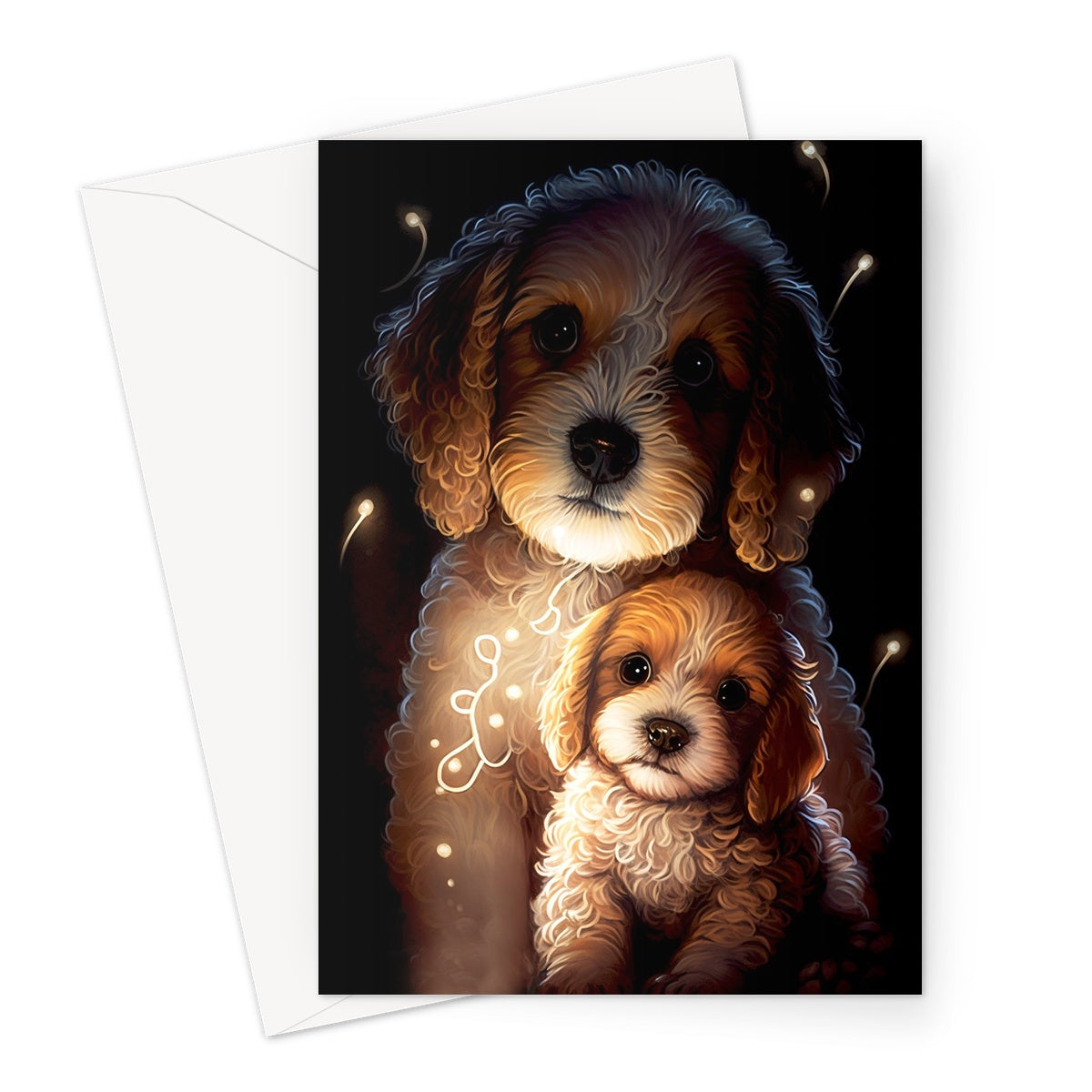 Mother Cavapoo and Baby Illustration Greeting Card