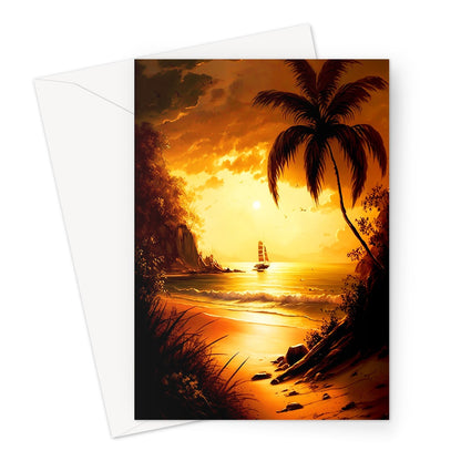 Magical Beach Scene Golden Hour Painting Greeting Card