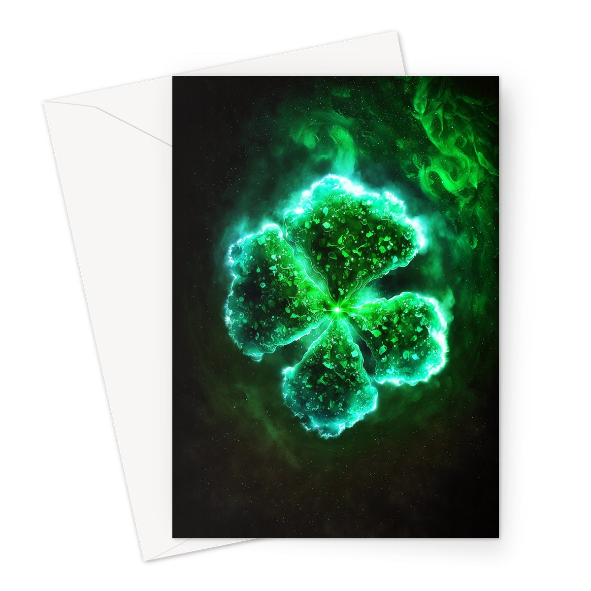 Glowing Green Mystical Shamrock Greeting Card