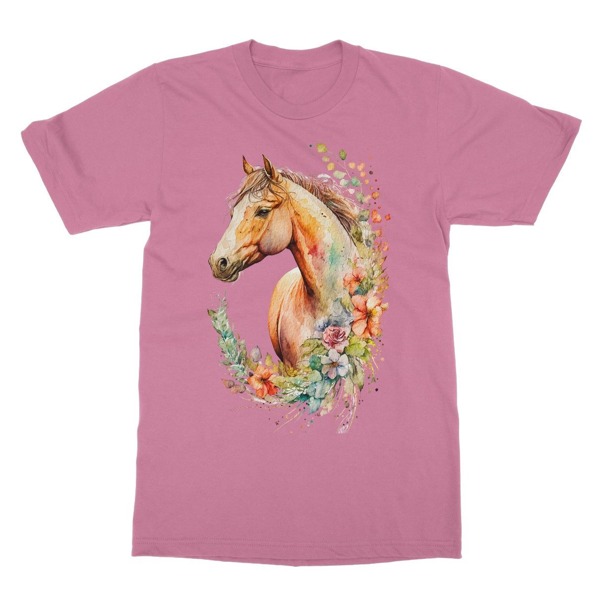 Watercolour Glamourous Horse With Flowers Painting Softstyle T-Shirt