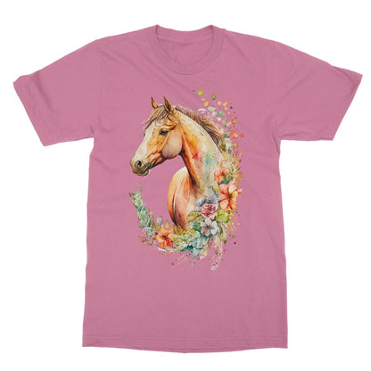 Watercolour Glamourous Horse With Flowers Painting Softstyle T-Shirt