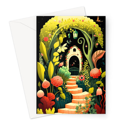 Whimsical Spring Calming Garden Illustration Greeting Card