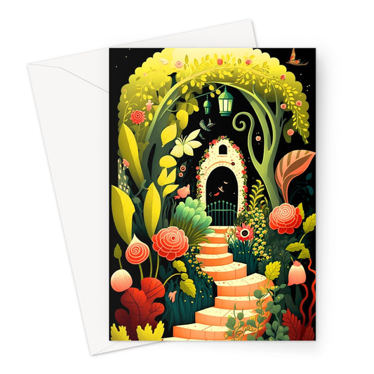 Whimsical Spring Calming Garden Illustration Greeting Card