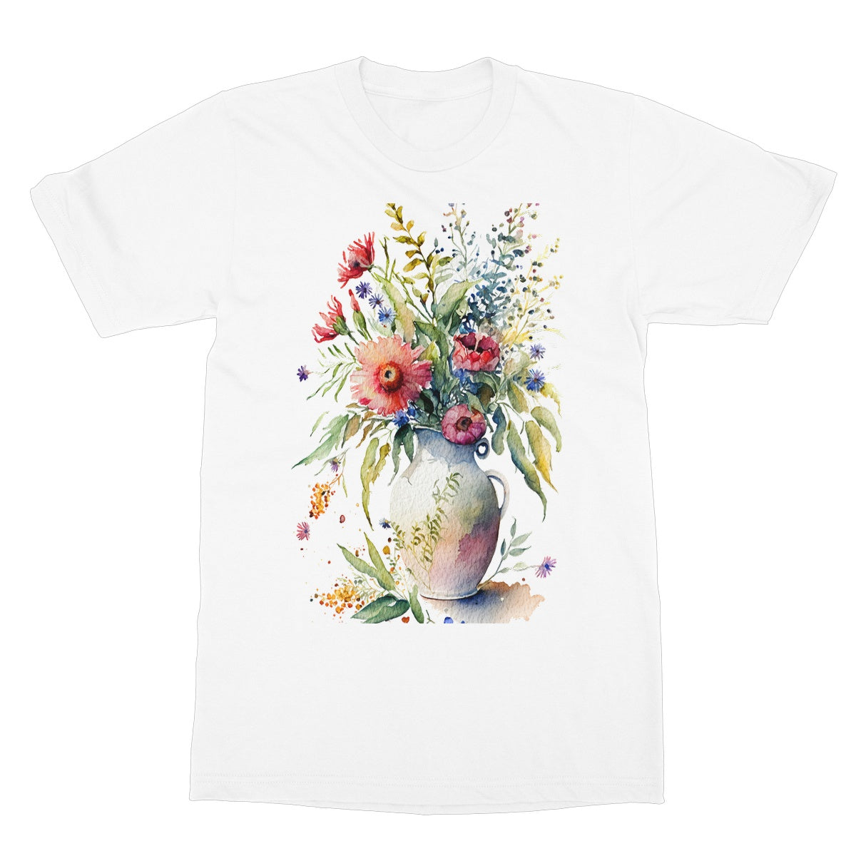 Watercolour Whimsical Flowers in Vase Painting Softstyle T-Shirt