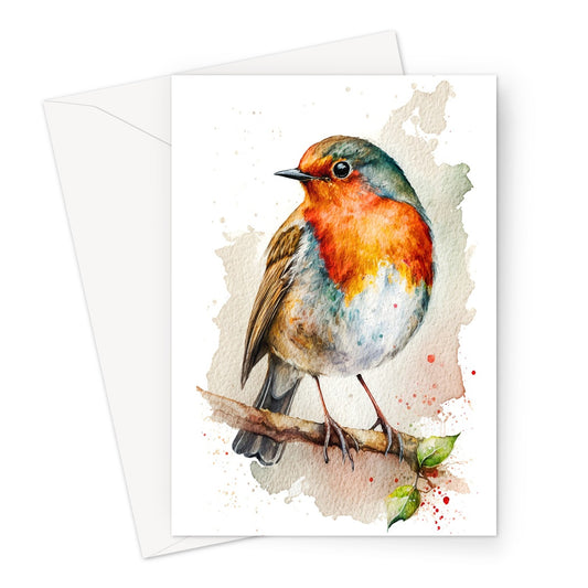 Watercolour Elegant Robin Bird Painting Greeting Card