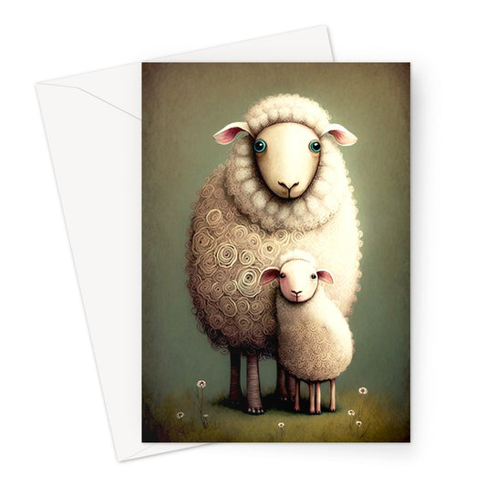 Cute Mother and Baby Sheep Illustration Greeting Card