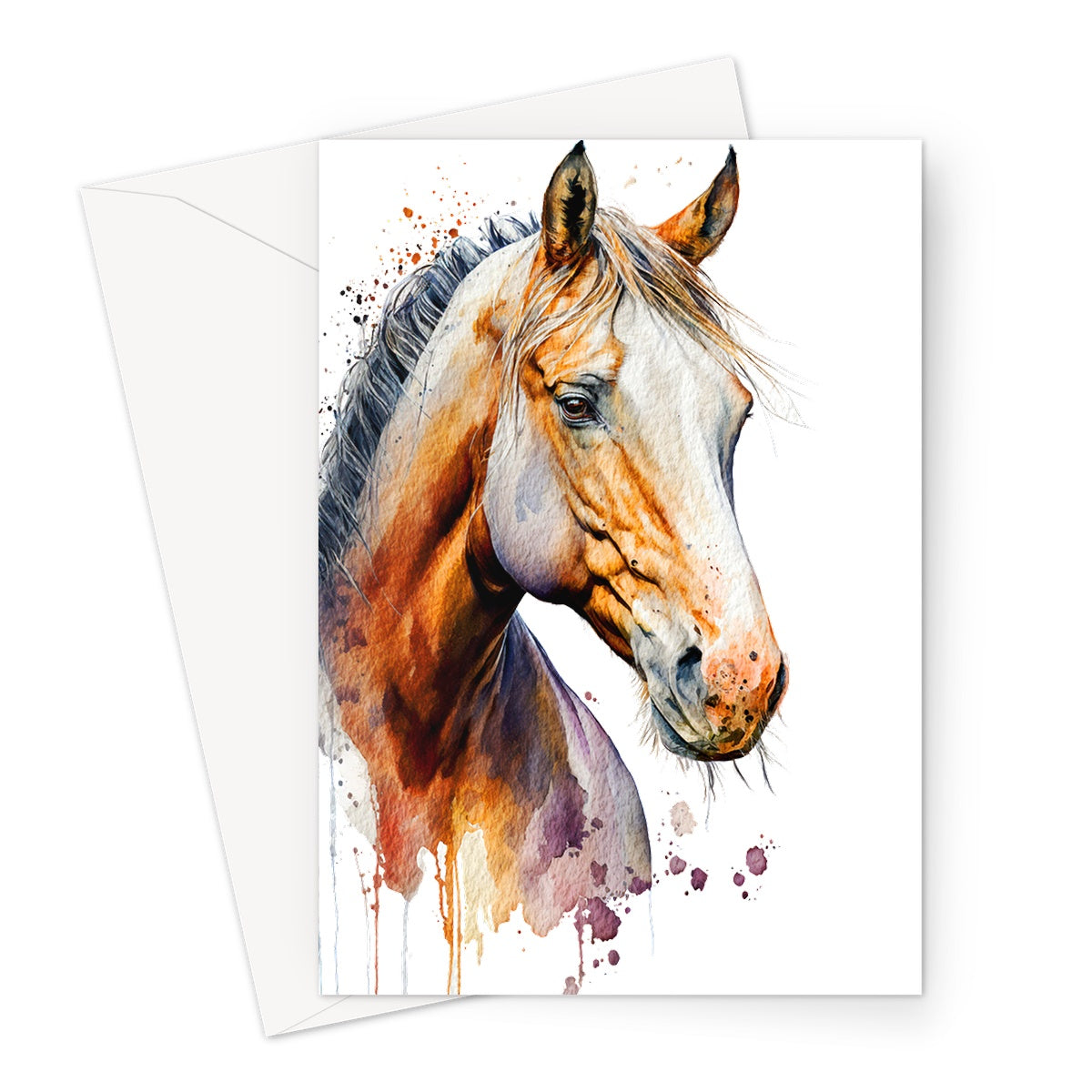 Watercolour Strong Powerful Horse Painting Greeting Card