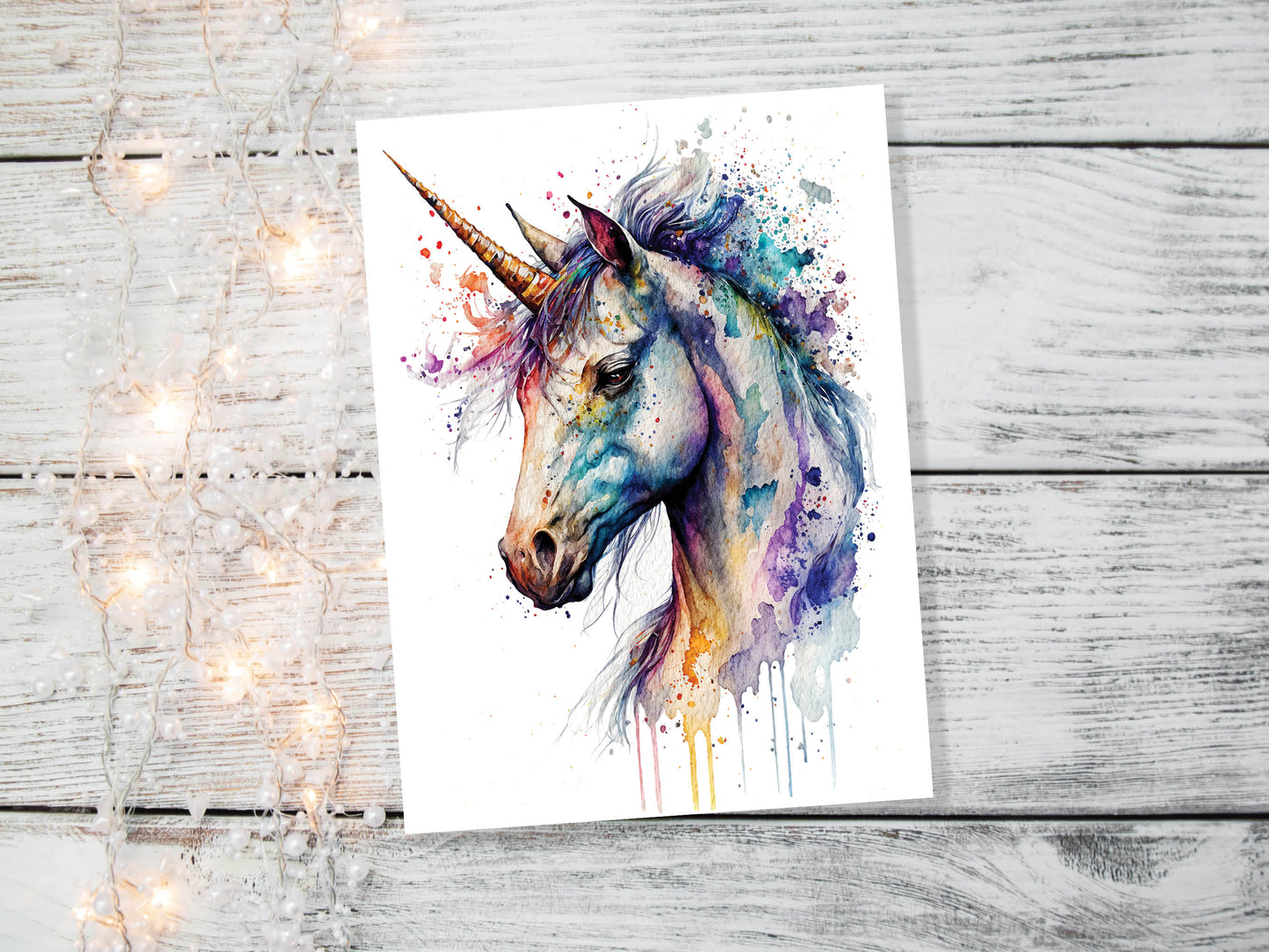 Watercolour Mystical Unicorn Painting Greeting Card