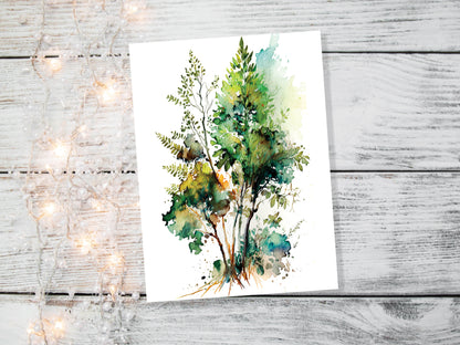 Watercolour Trees Foliage Autumn Leaves Painting Greeting Card