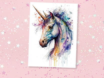 Watercolour Mystical Unicorn Painting Greeting Card