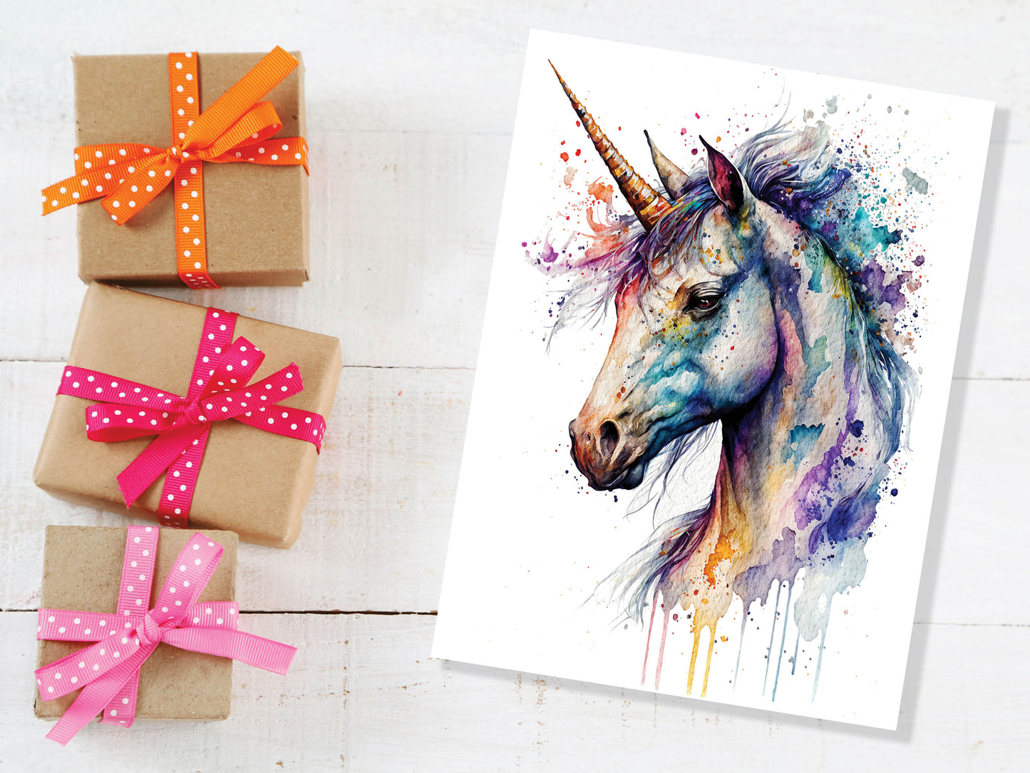 Watercolour Mystical Unicorn Painting Greeting Card