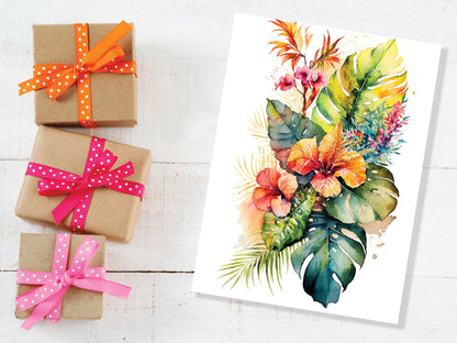 Watercolour Hawaiian Tropical Paradise Flowers Painting Greeting Card