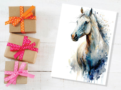 Watercolour Gorgeous White Horse Painting Greeting Card