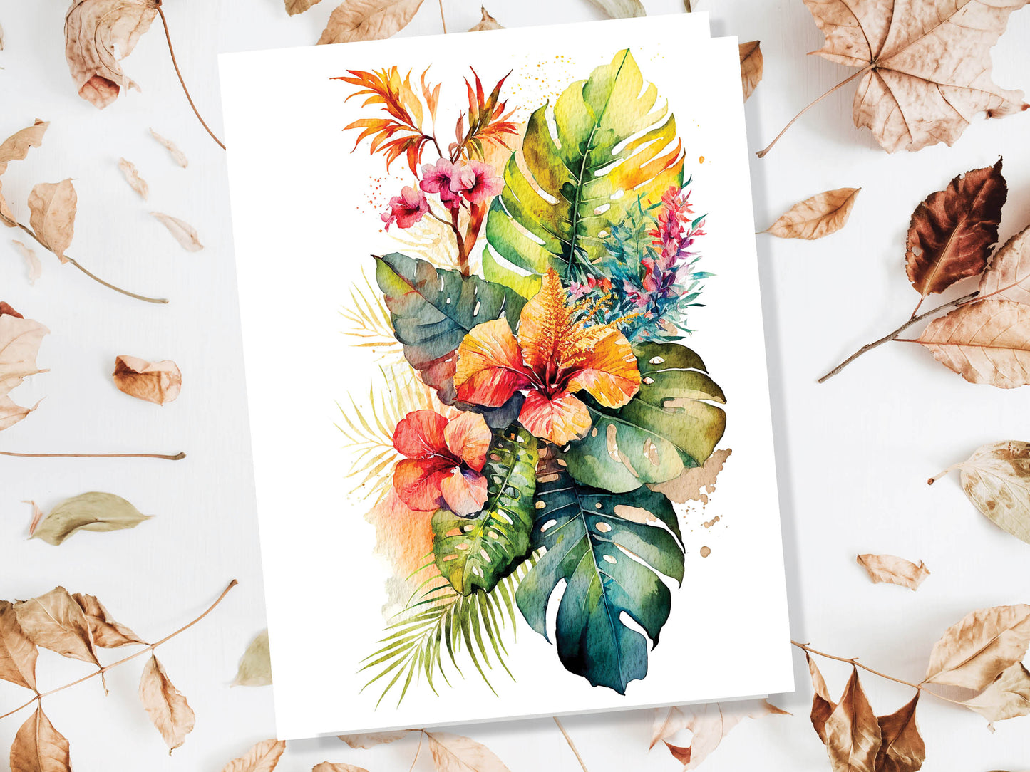 Watercolour Hawaiian Tropical Paradise Flowers Painting Greeting Card