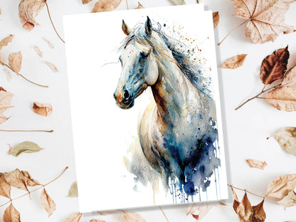 Watercolour Gorgeous White Horse Painting Greeting Card