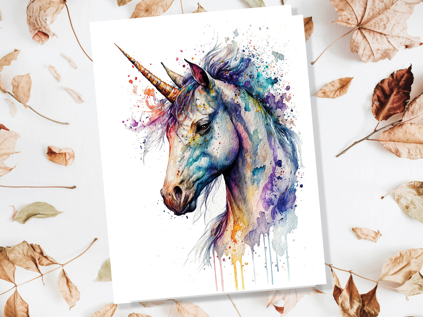 Watercolour Mystical Unicorn Painting Greeting Card