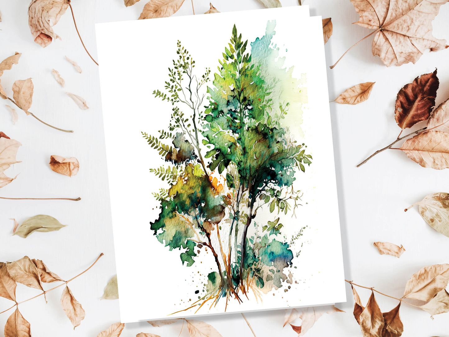 Watercolour Trees Foliage Autumn Leaves Painting Greeting Card