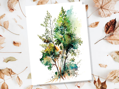 Watercolour Trees Foliage Autumn Leaves Painting Greeting Card