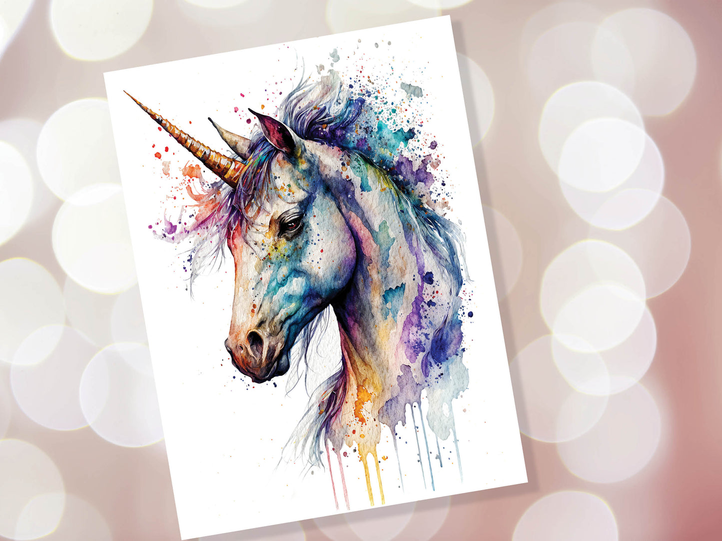 Watercolour Mystical Unicorn Painting Greeting Card