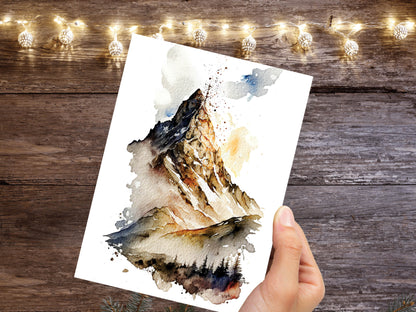 Watercolour Enchanting Mystical Mountain Painting Greeting Card