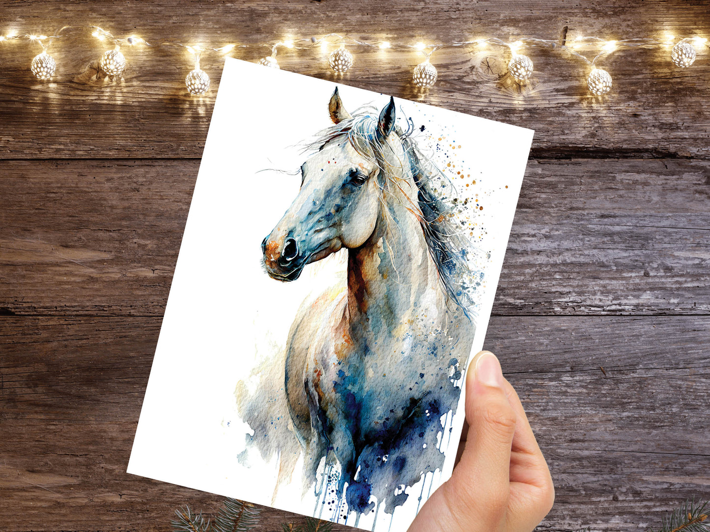 Watercolour Gorgeous White Horse Painting Greeting Card