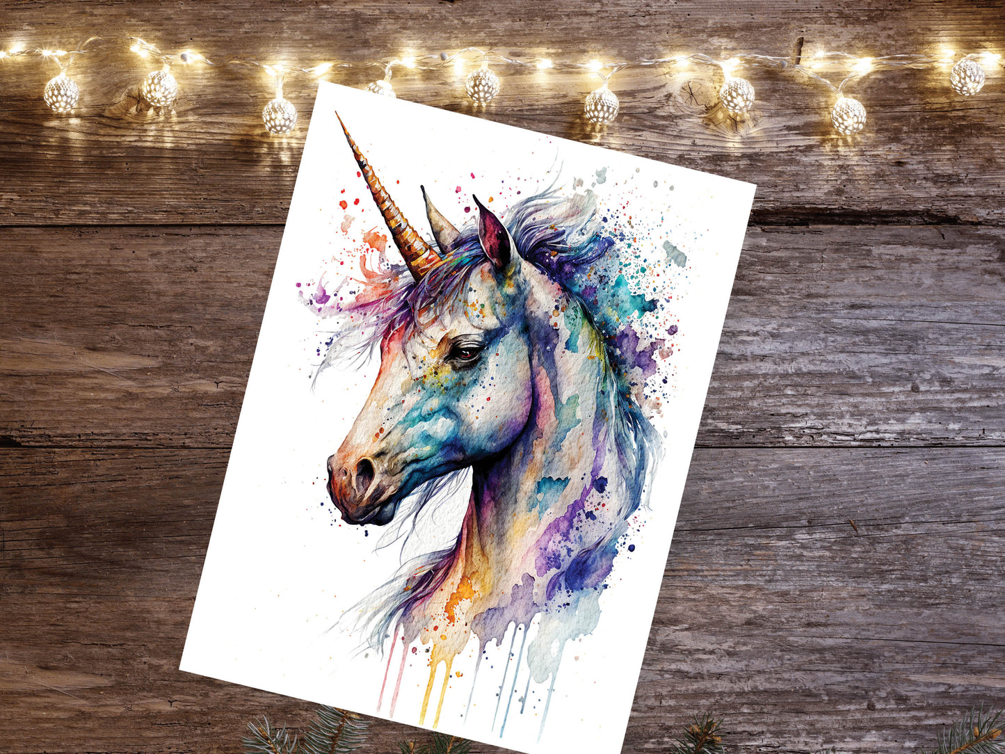 Watercolour Mystical Unicorn Painting Greeting Card