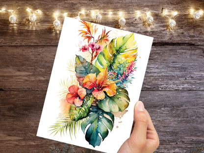 Watercolour Hawaiian Tropical Paradise Flowers Painting Greeting Card