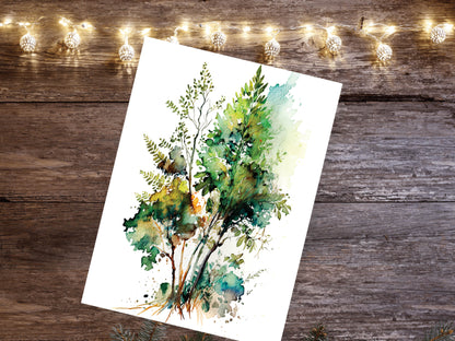 Watercolour Trees Foliage Autumn Leaves Painting Greeting Card