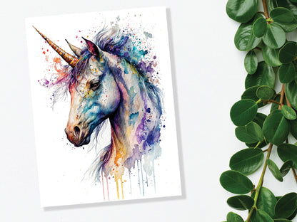 Watercolour Mystical Unicorn Painting Greeting Card