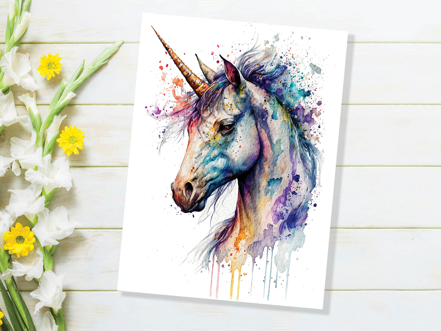 Watercolour Mystical Unicorn Painting Greeting Card