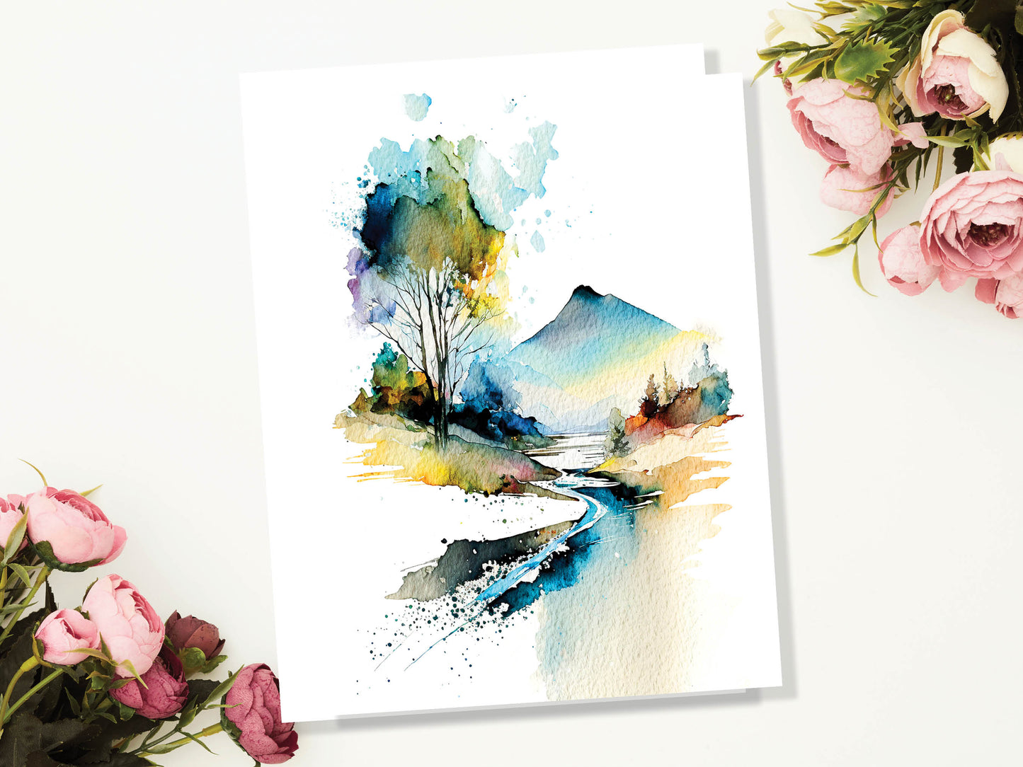 Watercolour Abstract Mystical Landscape Painting Greeting Card