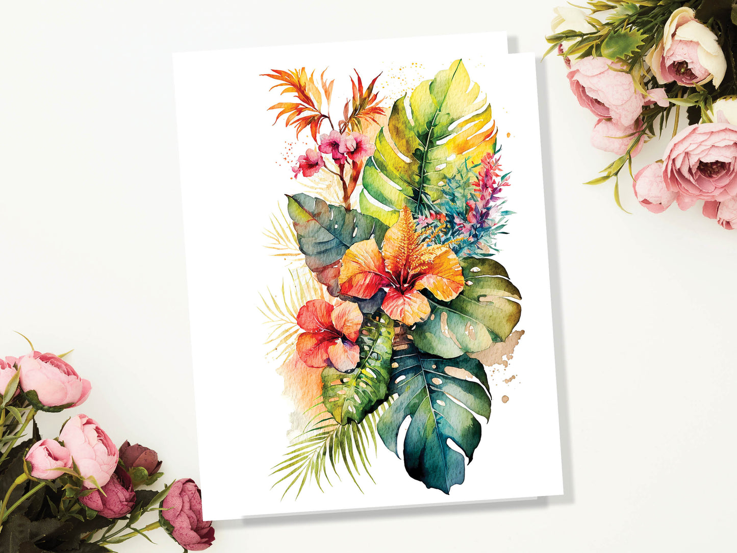 Watercolour Hawaiian Tropical Paradise Flowers Painting Greeting Card