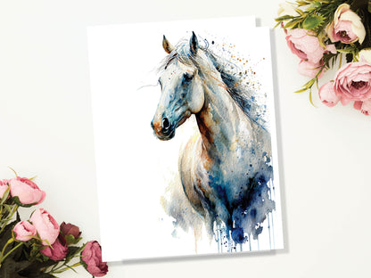 Watercolour Gorgeous White Horse Painting Greeting Card