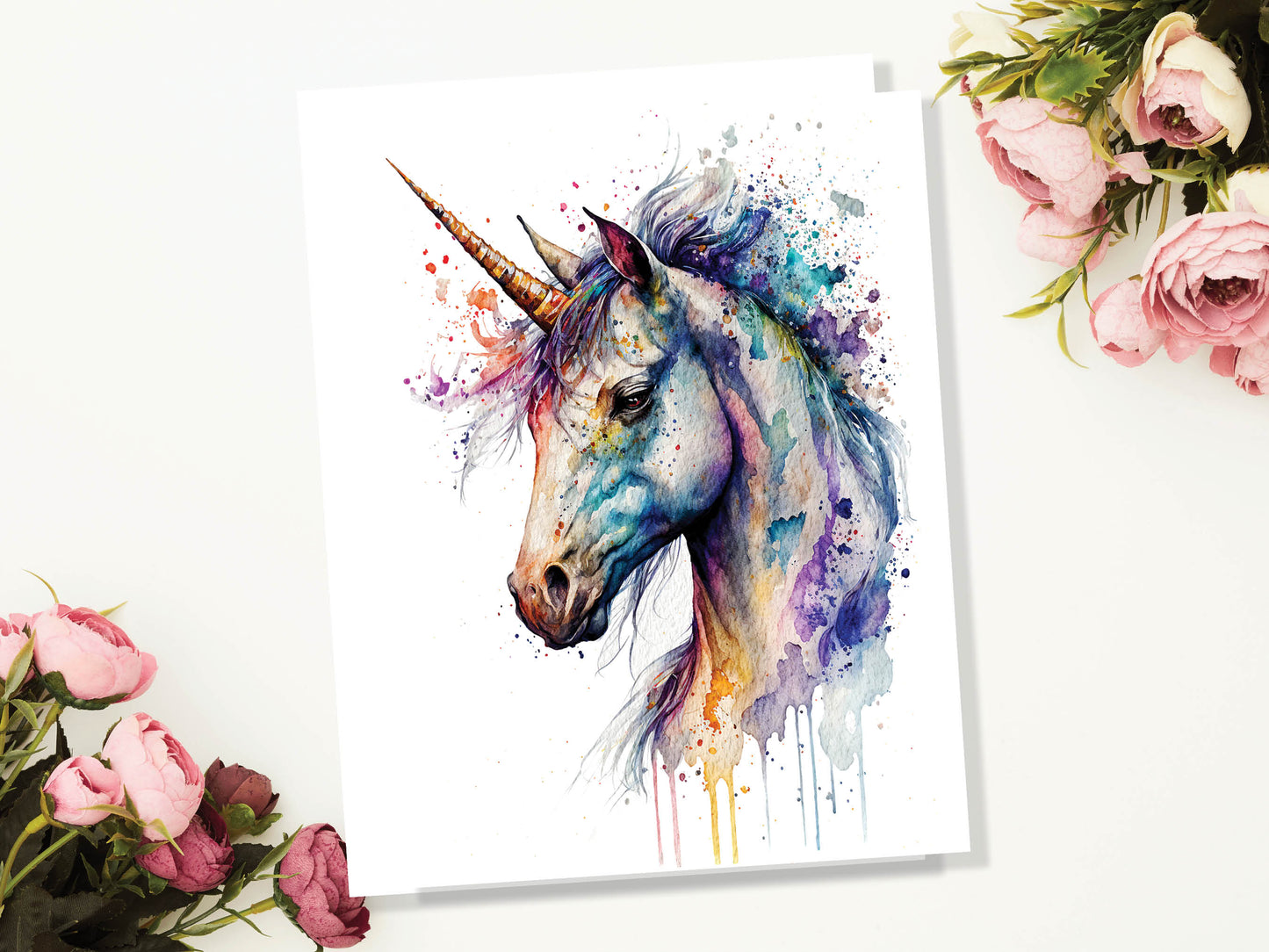 Watercolour Mystical Unicorn Painting Greeting Card