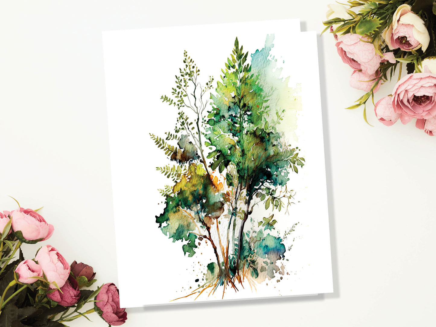 Watercolour Trees Foliage Autumn Leaves Painting Greeting Card