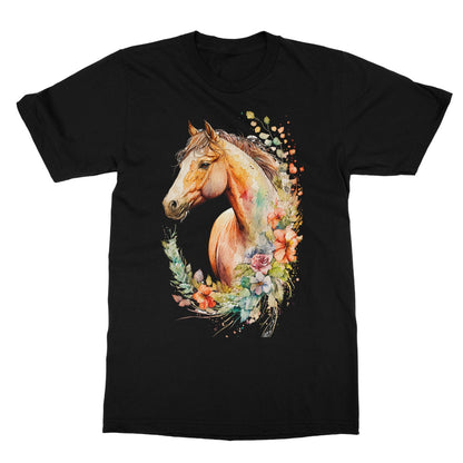 Watercolour Glamourous Horse With Flowers Painting Softstyle T-Shirt