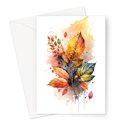 Watercolour Bountiful Harvest Autumn Leaves Painting Greeting Card