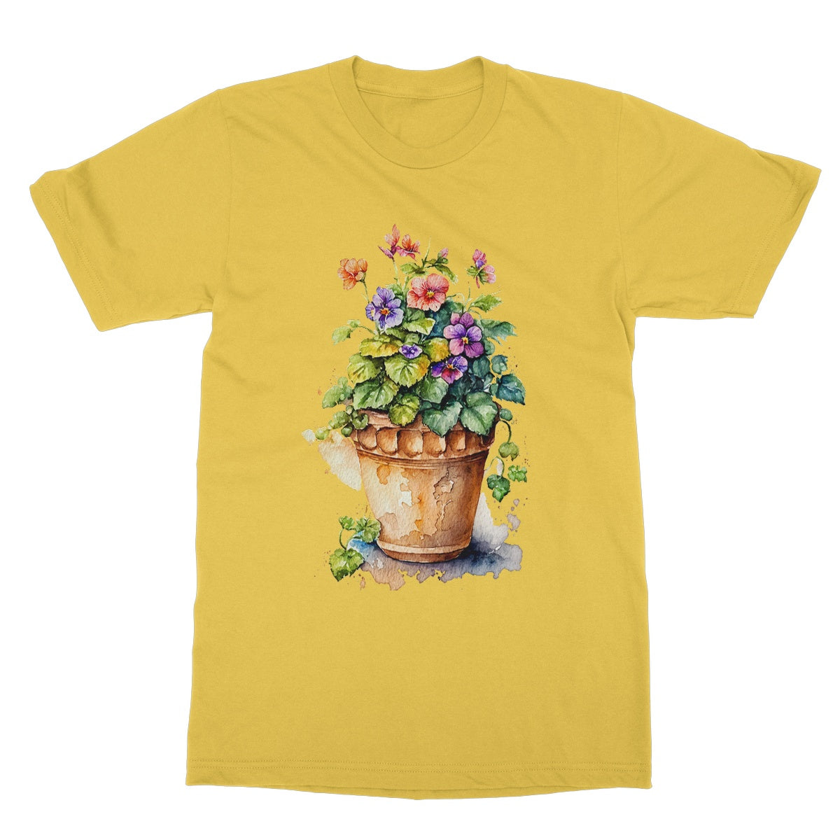 Watercolour Flower Pot Painting Softstyle T-Shirt