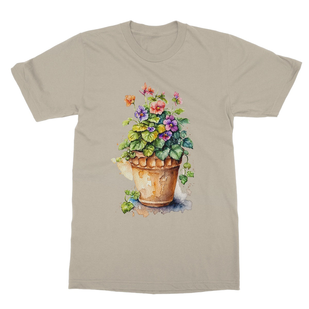 Watercolour Flower Pot Painting Softstyle T-Shirt