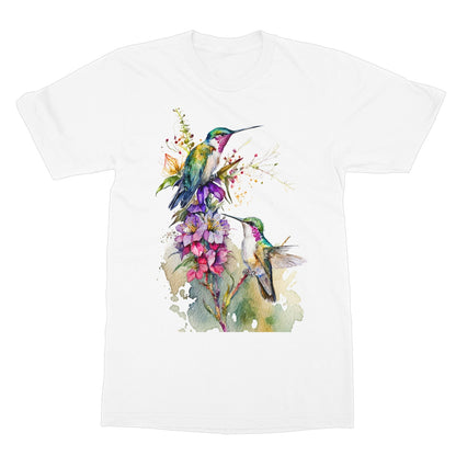 Watercolour Lovely Hummingbirds and Flowers Painting Softstyle T-Shirt