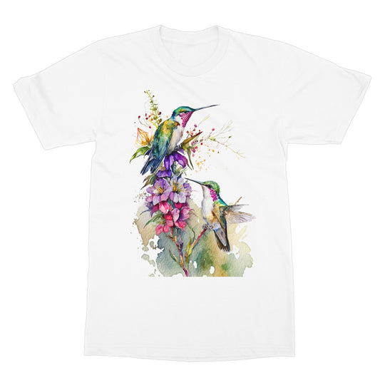 Watercolour Lovely Hummingbirds and Flowers Painting Softstyle T-Shirt