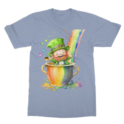 Cute Adorable Watercolor Leprechaun Pot of Gold Rainbow  Softstyle T-Shirt