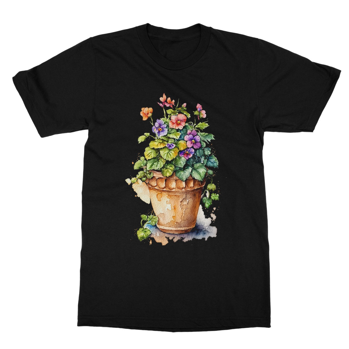 Watercolour Flower Pot Painting Softstyle T-Shirt