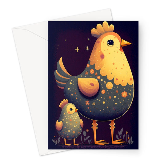 Cute Sweet Mother and Baby Chicken Illustration Greeting Card