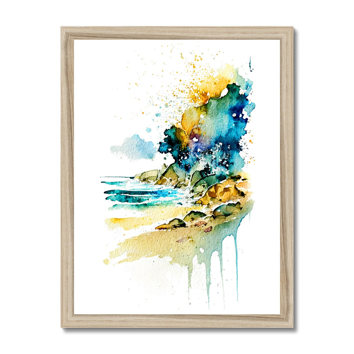 Watercolour Abstract Glamourous Beach Painting Framed Print