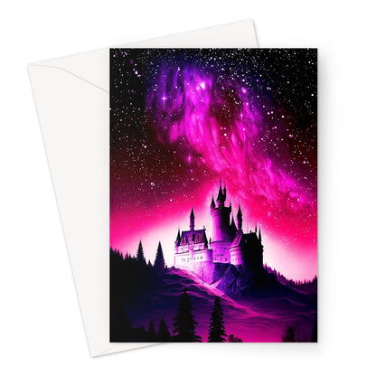 Pink and Purple Aurora Borealis Castle Greeting Card