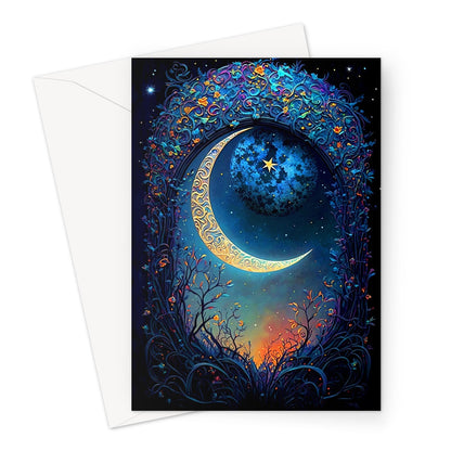 Whimsical Dreamy Moon Garden Nature Painting Greeting Card