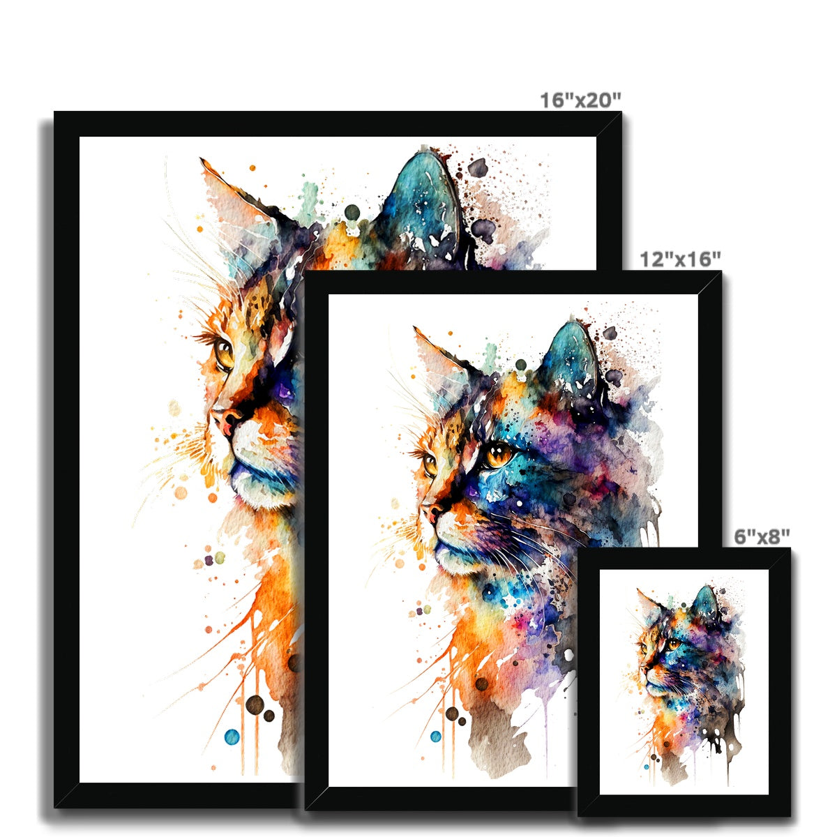 Watercolour Abstract Whimsical Cat Painting Framed Print