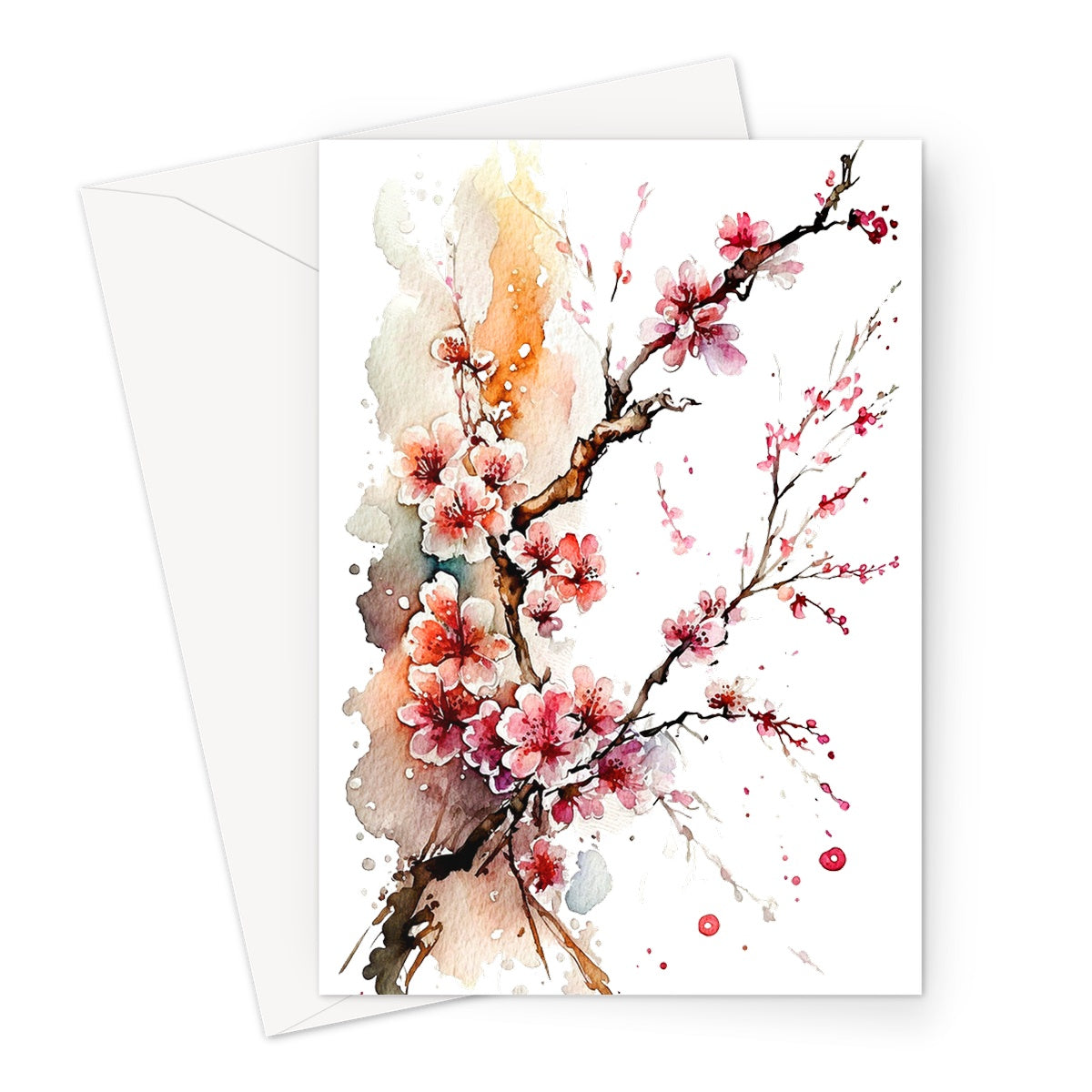 Watercolour Japanese Cherry Blossom Painting Greeting Card