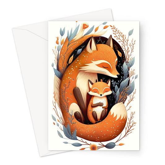 Cute Mother and Baby Fox Illustration Greeting Card